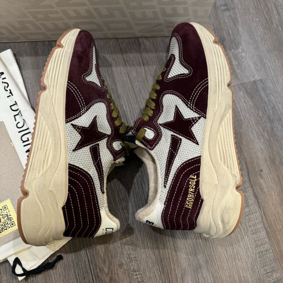 Golden Goose Running Sole Net Upper Shiny Suede Star Red Wine Silver Sneakers - Picture 11 of 16